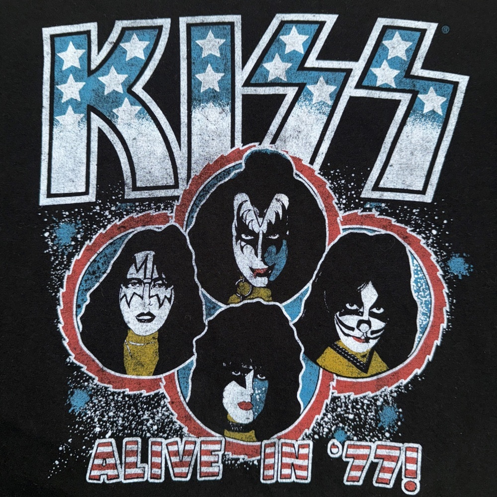 KISS Alive in ’77 T-Shirt Men’s XL Black Rock Band Tour Tee
